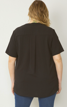 Load image into Gallery viewer, Curve Lydia Essential V-Neck Woven Short Sleeve Blouse - Black
