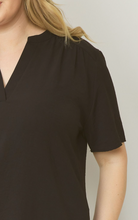 Load image into Gallery viewer, Curve Lydia Essential V-Neck Woven Short Sleeve Blouse - Black
