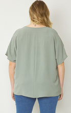 Load image into Gallery viewer, Curve Thea Essential V-Neck Short Sleeve Woven Blouse - Sage Green
