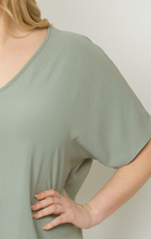 Load image into Gallery viewer, Curve Thea Essential V-Neck Short Sleeve Woven Blouse - Sage Green
