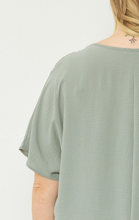 Load image into Gallery viewer, Curve Thea Essential V-Neck Short Sleeve Woven Blouse - Sage Green

