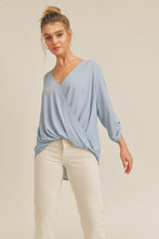 Load image into Gallery viewer, zSALE Daphne Surplice Drape Blouse - Dusty Blue
