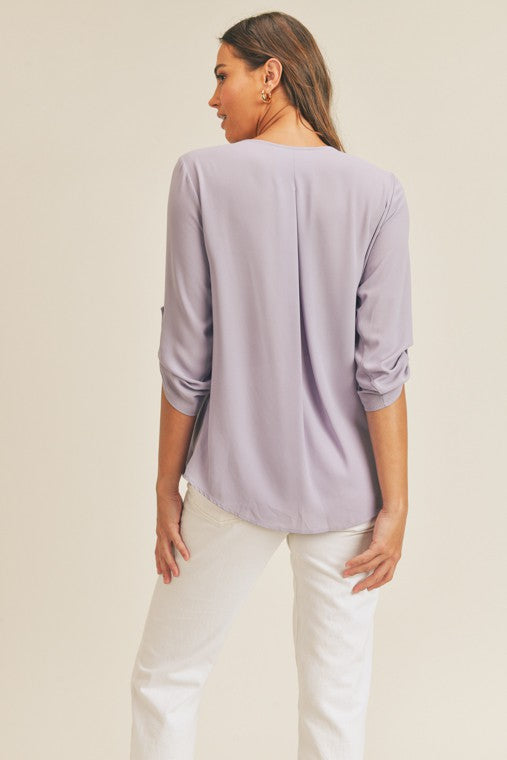 zSALE Daphne Surplice Drape Blouse - Lilac