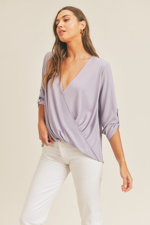 zSALE Daphne Surplice Drape Blouse - Lilac