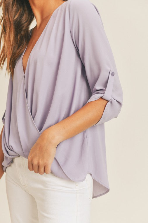 zSALE Daphne Surplice Drape Blouse - Lilac