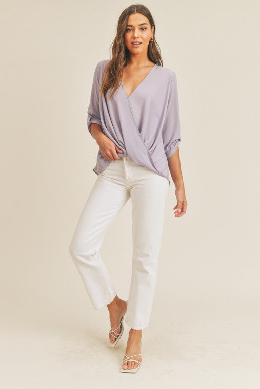 zSALE Daphne Surplice Drape Blouse - Lilac