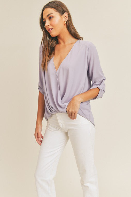 zSALE Daphne Surplice Drape Blouse - Lilac