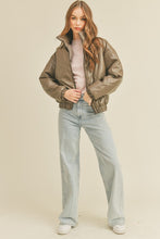 Load image into Gallery viewer, Diamond Puffer Vegan Leather Bomber Jacket - Cedar
