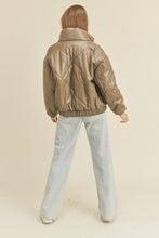 Load image into Gallery viewer, Diamond Puffer Vegan Leather Bomber Jacket - Cedar
