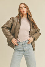 Load image into Gallery viewer, Diamond Puffer Vegan Leather Bomber Jacket - Cedar
