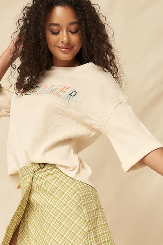zSALE Dreamer Vintage Waffle-Knit Graphic Tee - Vanilla