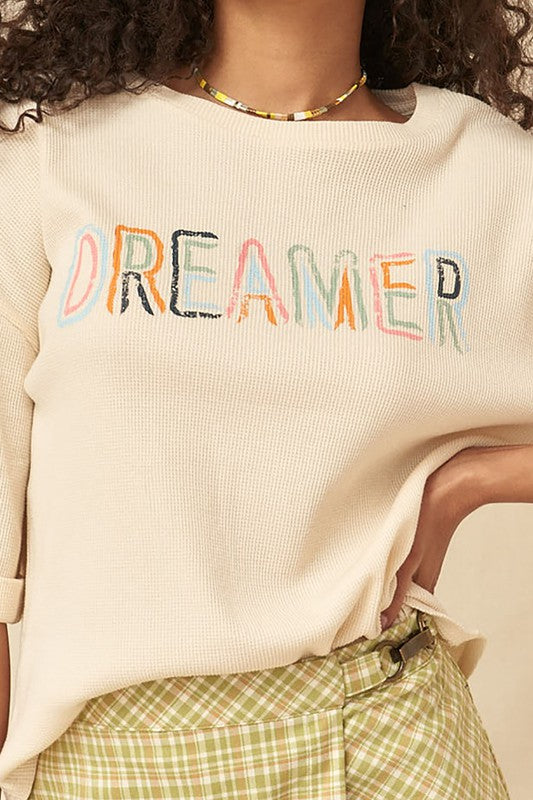 zSALE Dreamer Vintage Waffle-Knit Graphic Tee - Vanilla
