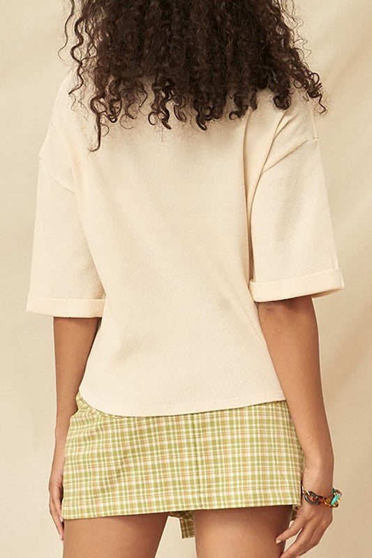 zSALE Dreamer Vintage Waffle-Knit Graphic Tee - Vanilla