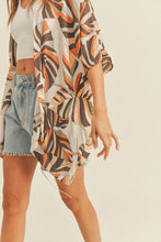 Load image into Gallery viewer, zSALE Earth Tones Abstract Tropical Print Kimono Cardigan - Multi

