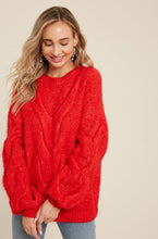 Load image into Gallery viewer, Mel Oversized Cable Knit Long Sleeve Sweater Pullover - Red

