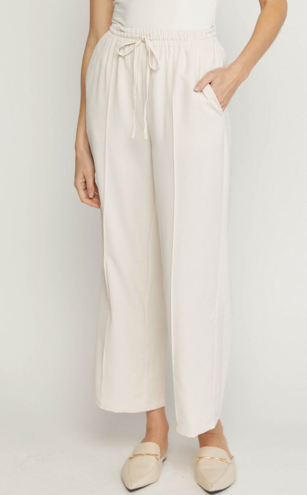 zSALE Sailor High Waisted Wide Leg Drawstring Trouser Pant - Ecru