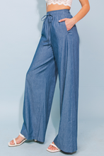 Load image into Gallery viewer, zSALE Ellen Wide Leg Drawstring High Waisted Chambray Pant - Indigo
