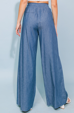 Load image into Gallery viewer, zSALE Ellen Wide Leg Drawstring High Waisted Chambray Pant - Indigo
