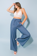 Load image into Gallery viewer, zSALE Ellen Wide Leg Drawstring High Waisted Chambray Pant - Indigo
