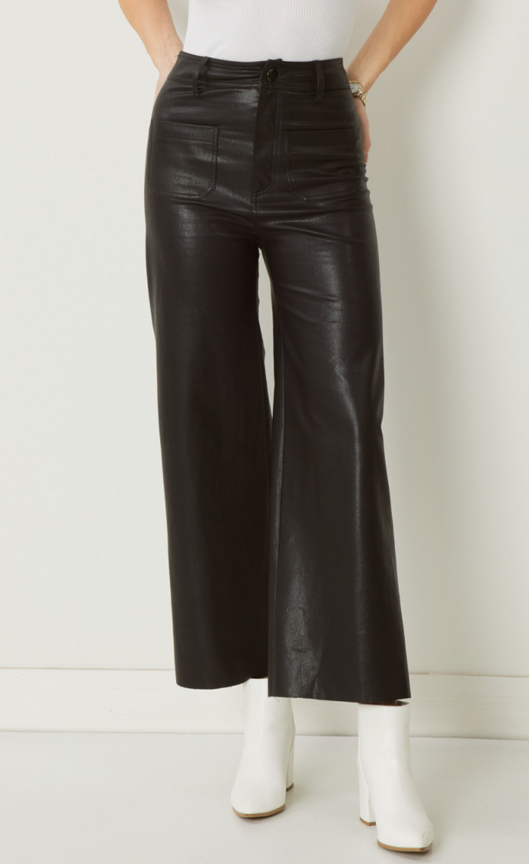 Etta High Waisted Faux Leather Wide Leg Pant