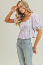 Load image into Gallery viewer, zSALE Evie Striped Puff Sleeve Smocked Back Woven Blouse - Purple Multi
