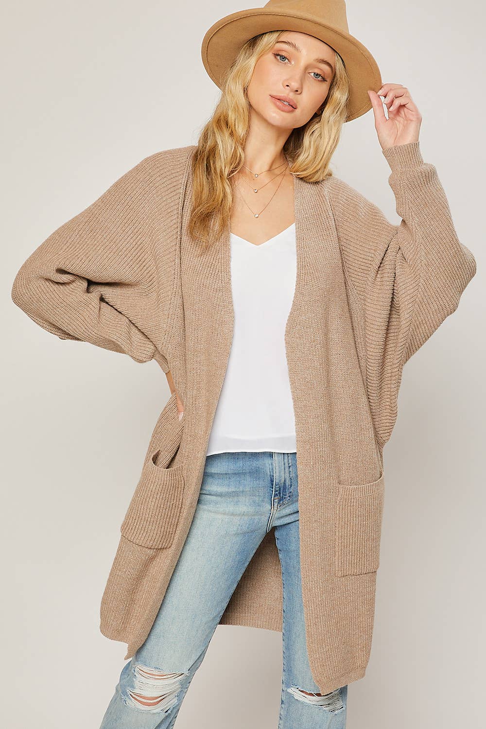 Charlie Open Front Cocoon Cardigan - Latte