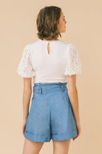 Load image into Gallery viewer, zSALE Fira Lace Contrast Puff Sleeve Knit Blouse - White
