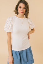 Load image into Gallery viewer, zSALE Fira Lace Contrast Puff Sleeve Knit Blouse - White
