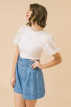 Load image into Gallery viewer, zSALE Fira Lace Contrast Puff Sleeve Knit Blouse - White
