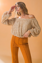Load image into Gallery viewer, zSALE Genevieve Golden Sparkle Sequin Off The Shoulder Blouse
