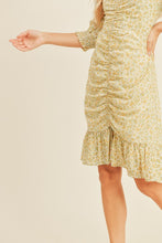 Load image into Gallery viewer, zSALE Grace Sweetheart Neck Ruched Short Sleeve Floral Print Dress - Yellow Multi
