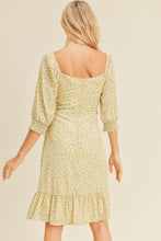 Load image into Gallery viewer, zSALE Grace Sweetheart Neck Ruched Short Sleeve Floral Print Dress - Yellow Multi
