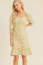 Load image into Gallery viewer, zSALE Grace Sweetheart Neck Ruched Short Sleeve Floral Print Dress - Yellow Multi
