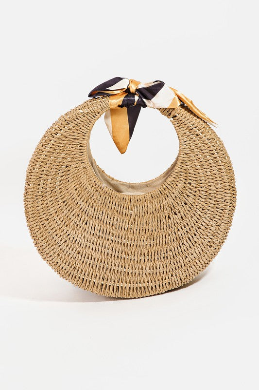 zSALE Gwyn Round Straw Braided Circle Scarf Handbag