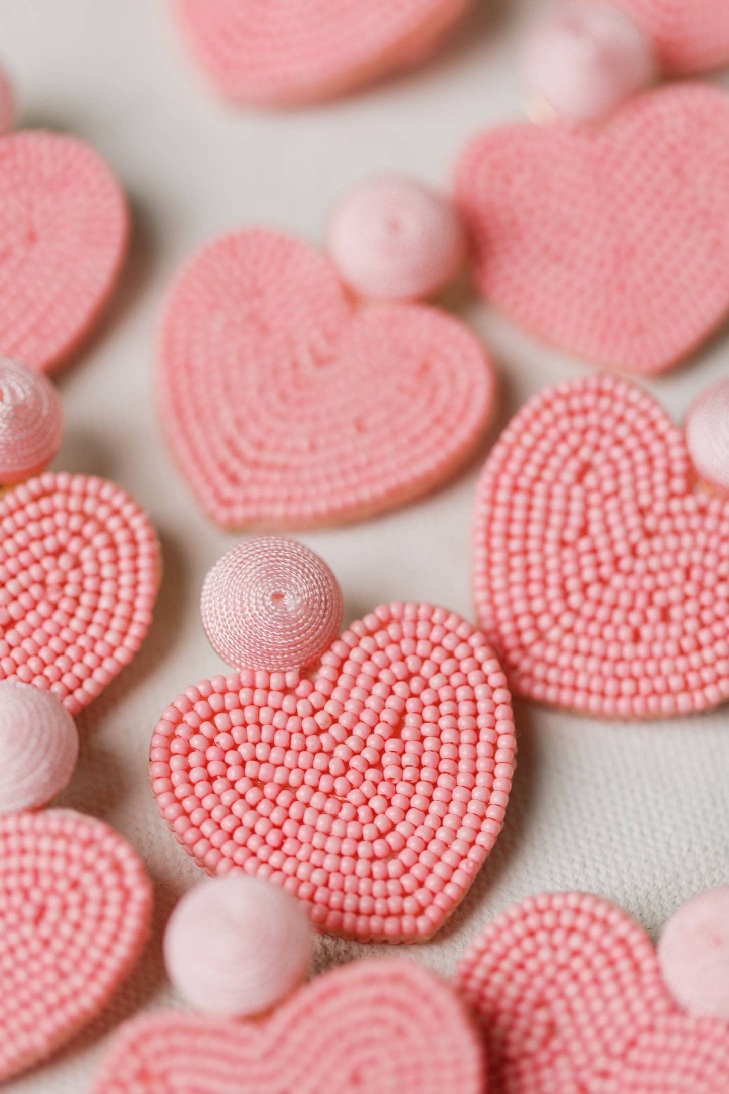 Heart Shaped Beaded Earrings - Pink