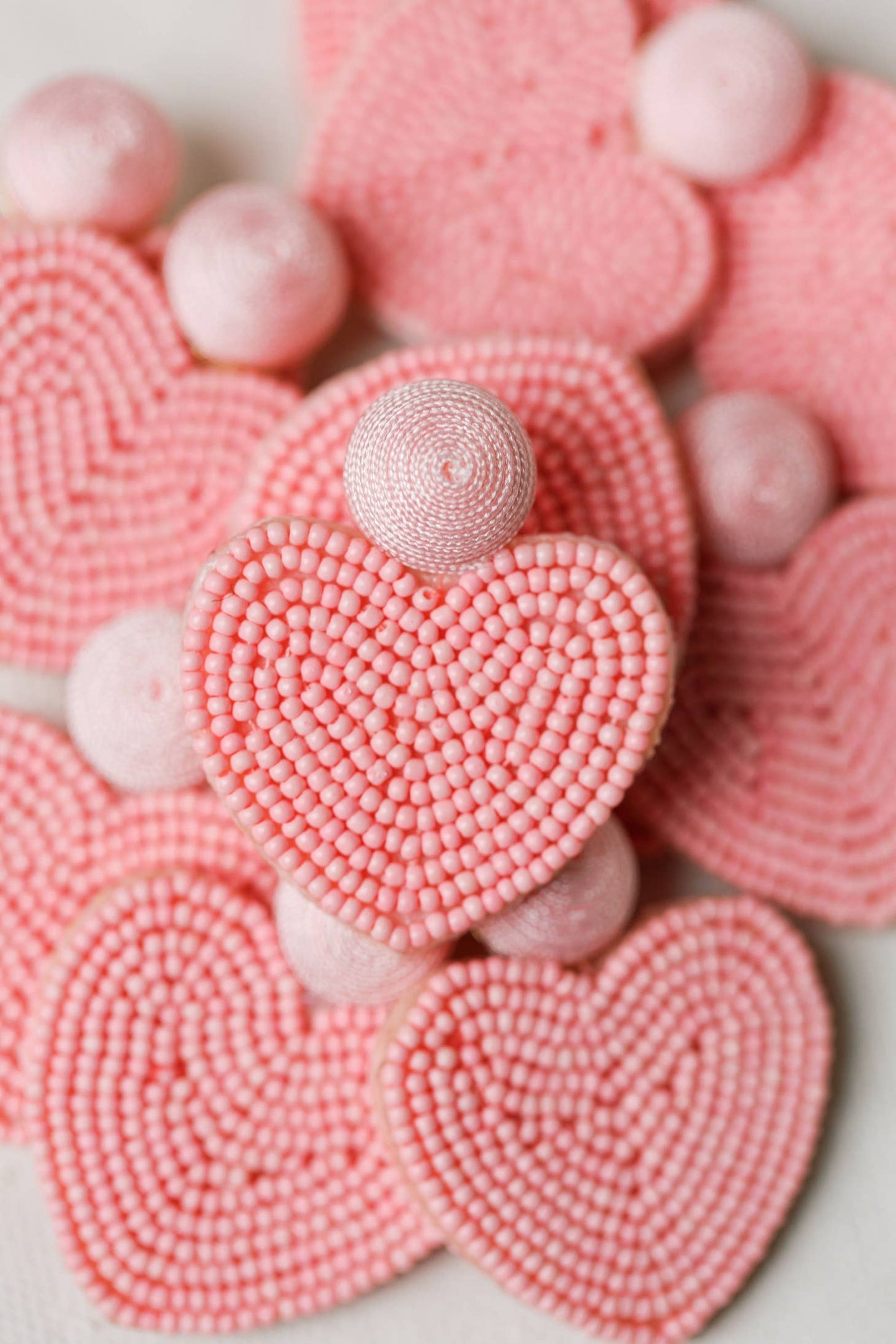Heart Shaped Beaded Earrings - Pink