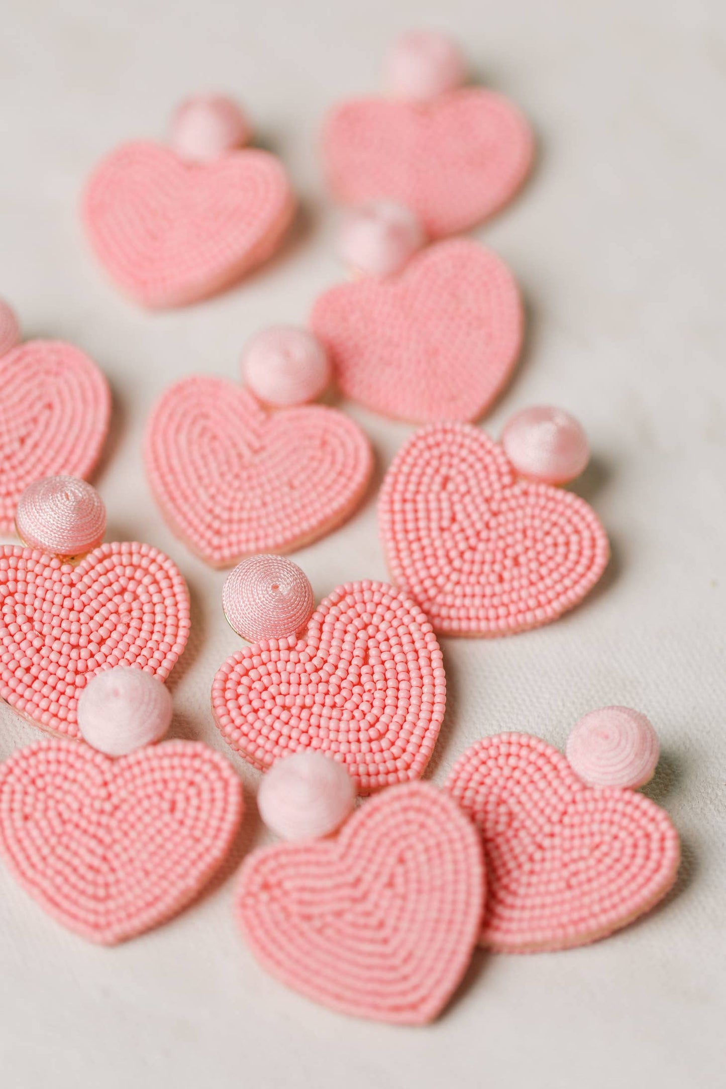 Heart Shaped Beaded Earrings - Pink