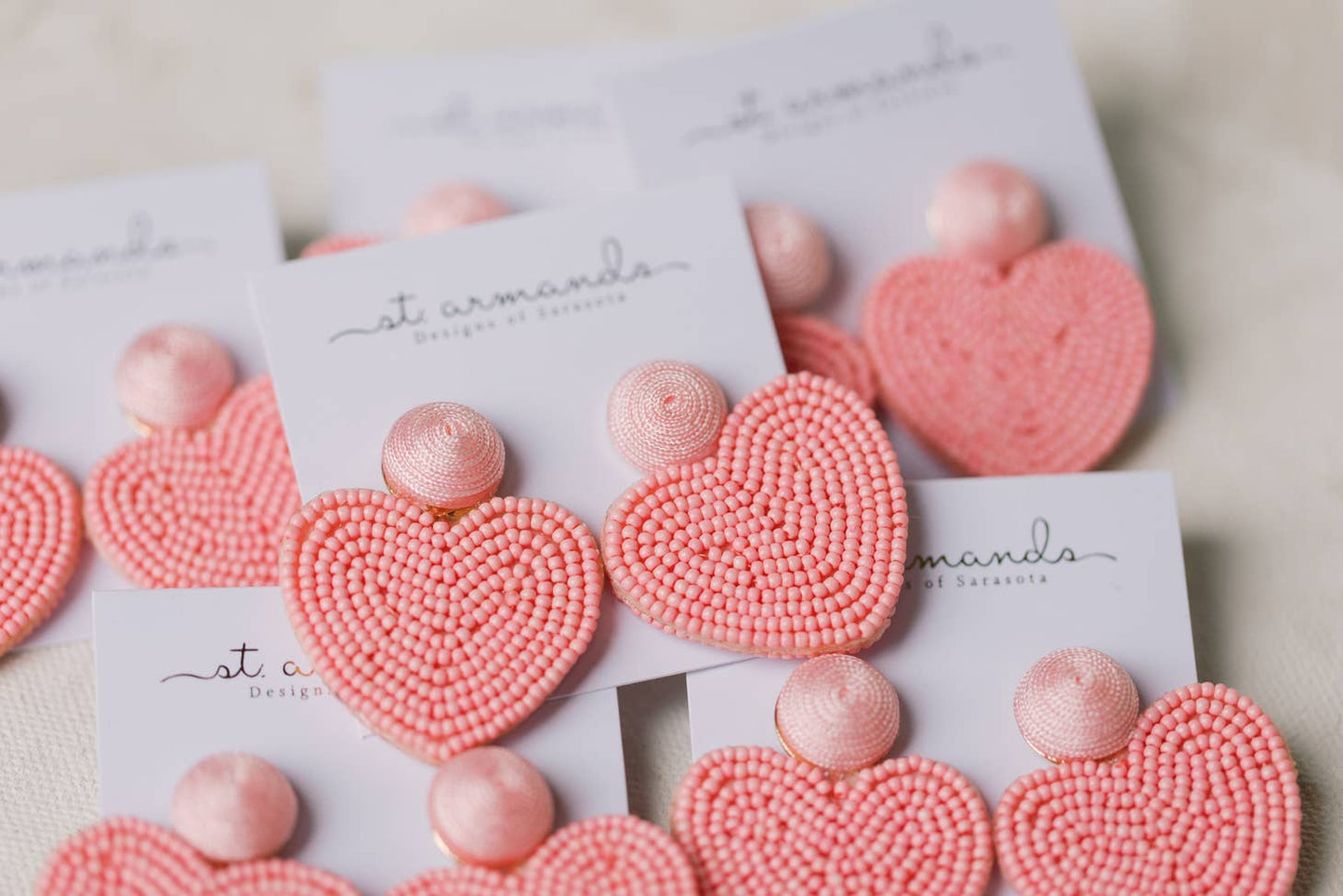 Heart Shaped Beaded Earrings - Pink