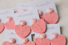 Load image into Gallery viewer, Beaded Heart Shaped Earrings - Pink
