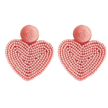 Load image into Gallery viewer, Beaded Heart Shaped Earrings - Pink
