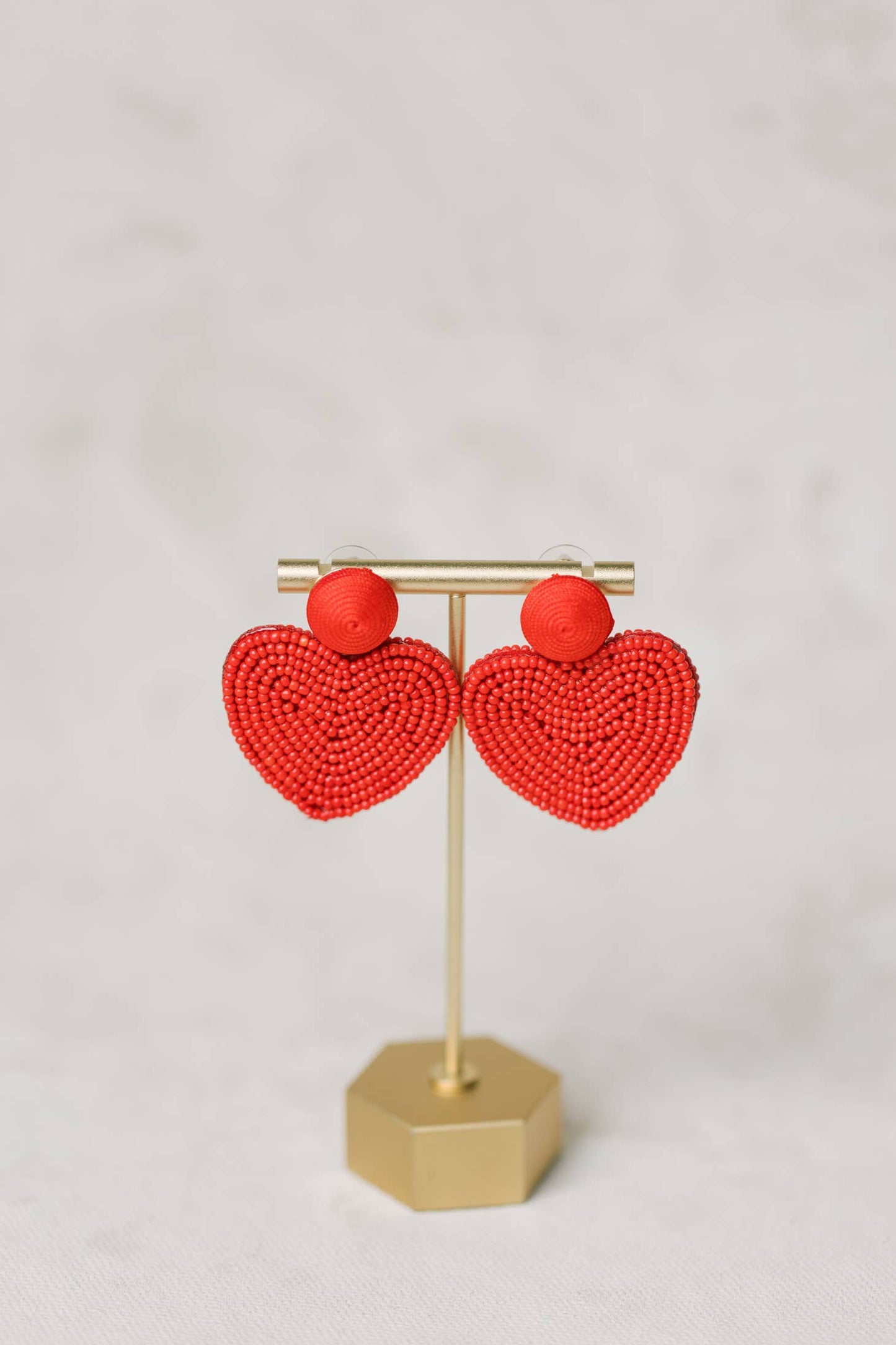 Heart Shaped Beaded Earrings - Red