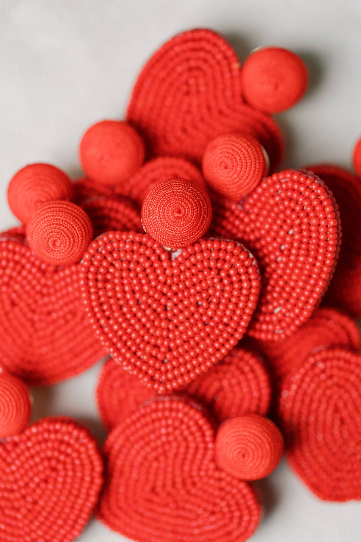 Heart Shaped Beaded Earrings - Red