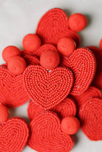 Load image into Gallery viewer, Beaded Heart Shaped Earrings - Red
