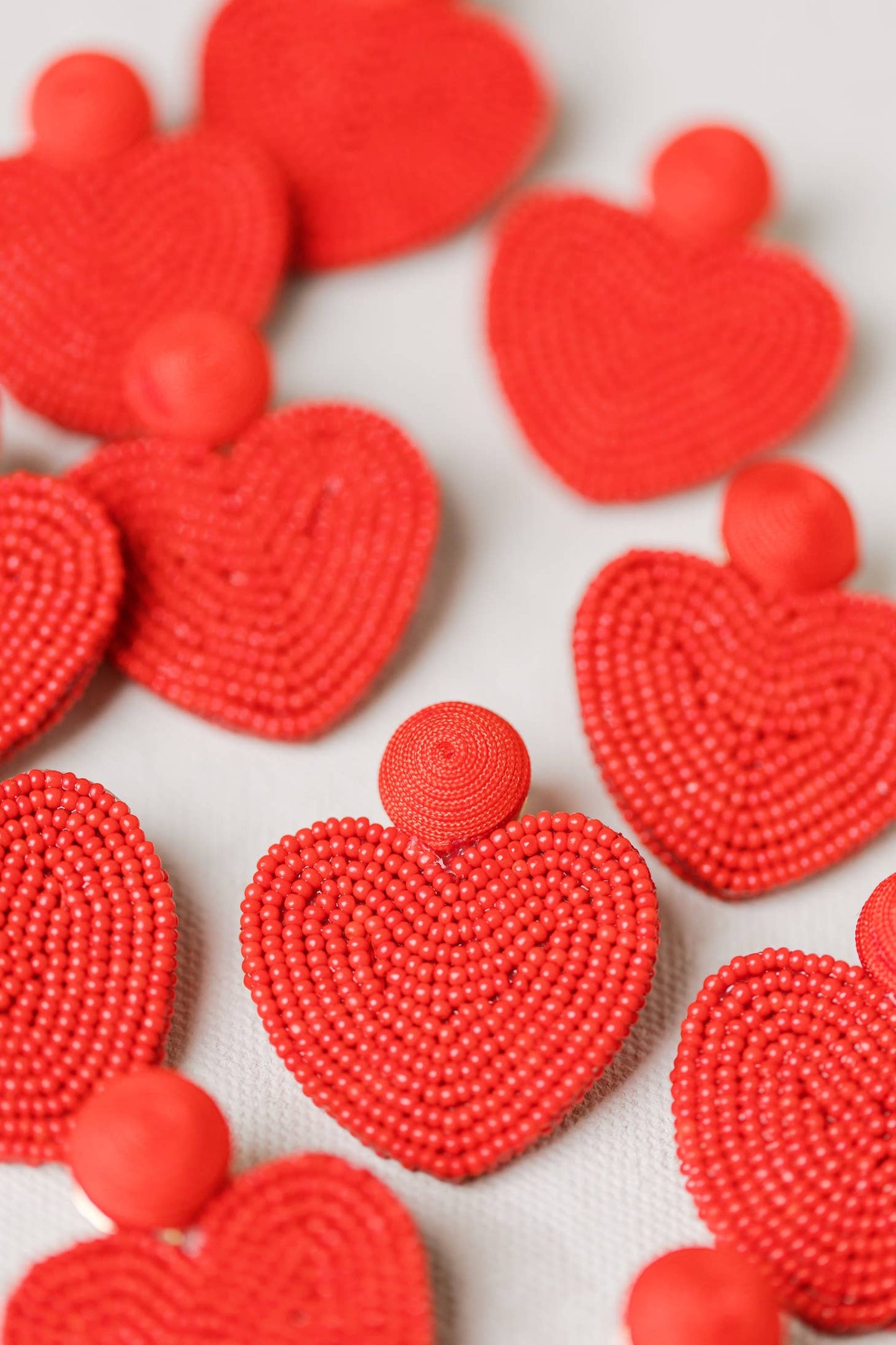 Heart Shaped Beaded Earrings - Red