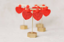 Load image into Gallery viewer, Beaded Heart Shaped Earrings - Red
