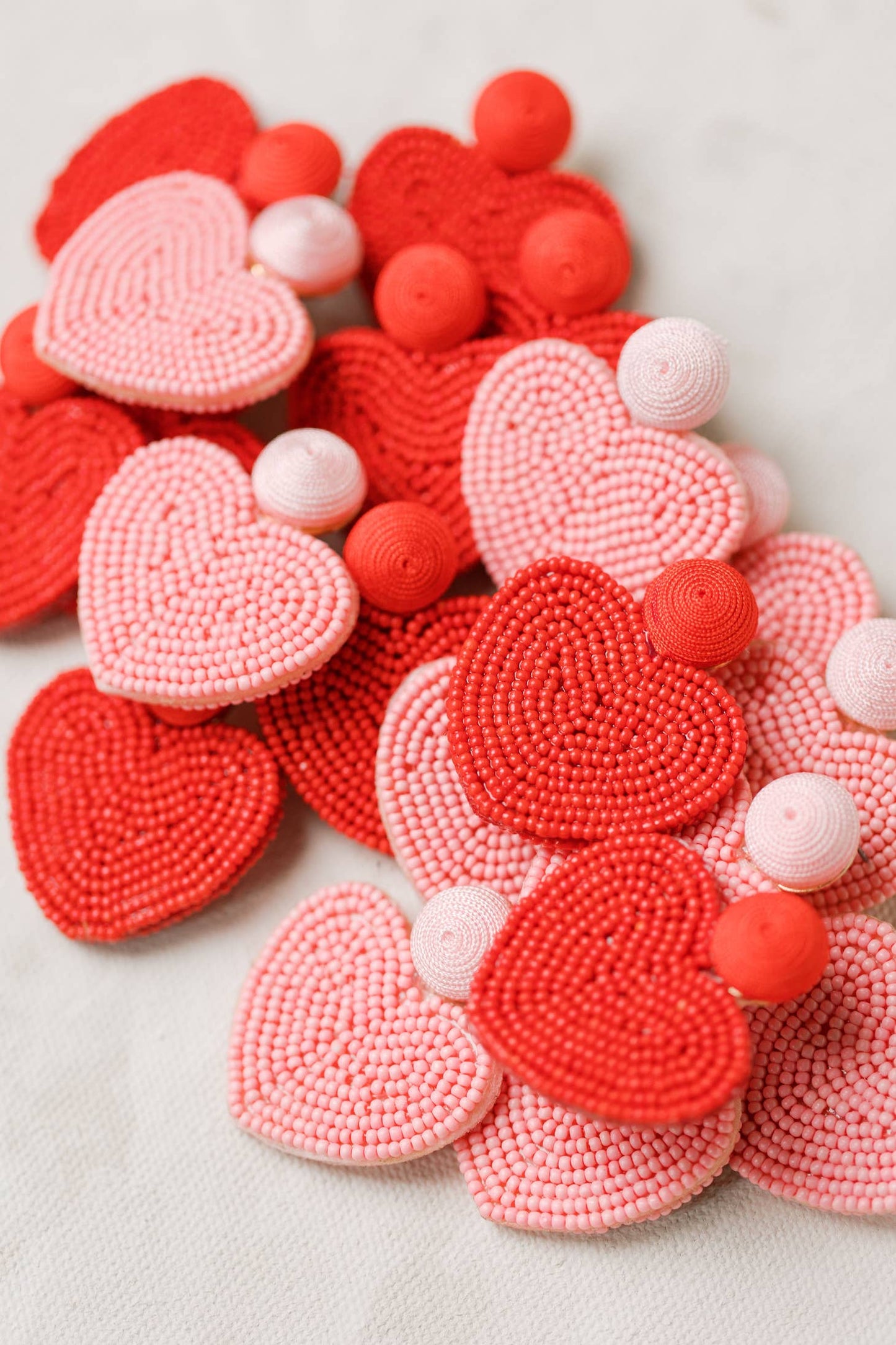 Heart Shaped Beaded Earrings - Pink