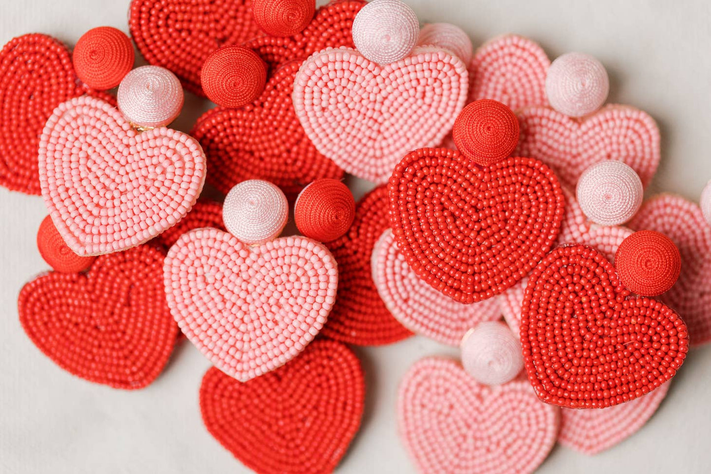 Heart Shaped Beaded Earrings - Pink
