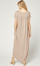 Load image into Gallery viewer, Curve Cove Jersey Knit V-Relaxed Fit T-Shirt Maxi Dress - Sand
