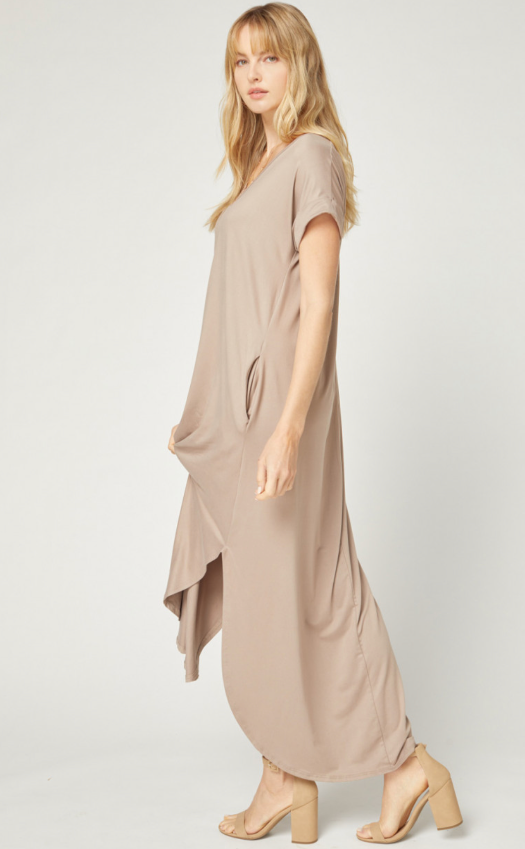 Cove Jersey Knit V-Relaxed Fit T-Shirt Maxi Dress - Sand