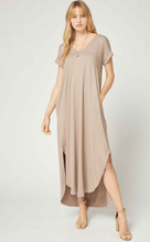 Load image into Gallery viewer, Curve Cove Jersey Knit V-Relaxed Fit T-Shirt Maxi Dress - Sand
